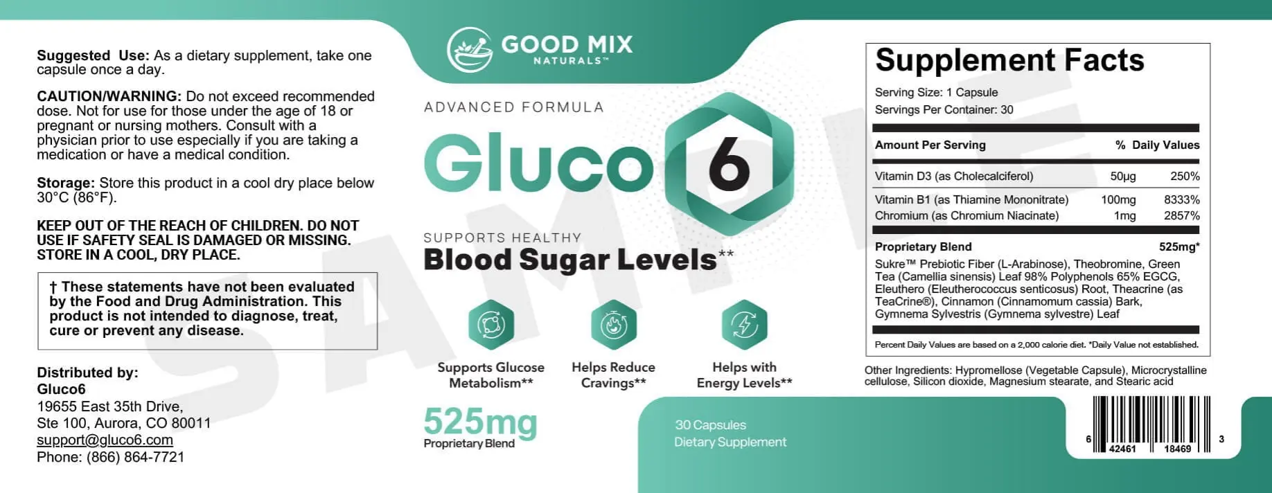 Gluco6 supplement facts